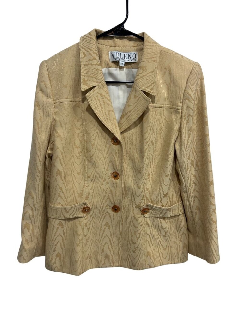 Vintage Veleno New York Woodgrain Textured Blazer Jacket Size 10 Retro Chic